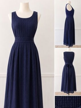 Vintage Melissa Harper Navy Checkered Midi Autumn 12 Tie Back Sleeveless dress